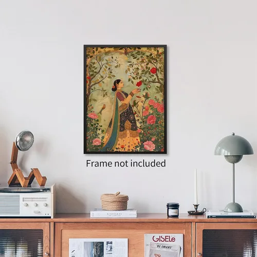 Miniatura 3 de Haitunone Arte de pared de mujer india paquistaní tradicional, póster de pintura floral feminista estilo mogol, impresiones en lienzo para sala