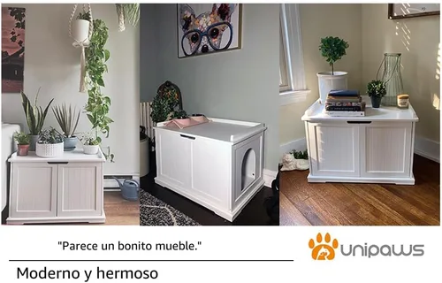 Miniatura 7 de unipaws Muebles de caja de arena para gatos, baño para gatos, cubierta de caja de arena oculta, gabinete para gatos grandes, cajas de arena