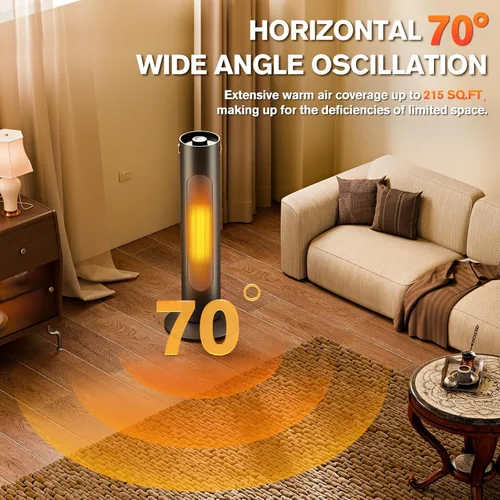 Miniatura 4 de Combo de calentador de torre y ventilador 2 en 1, calentadores eléctricos de 25 pulgadas para uso en interiores, oscilación de 70°, calefacción