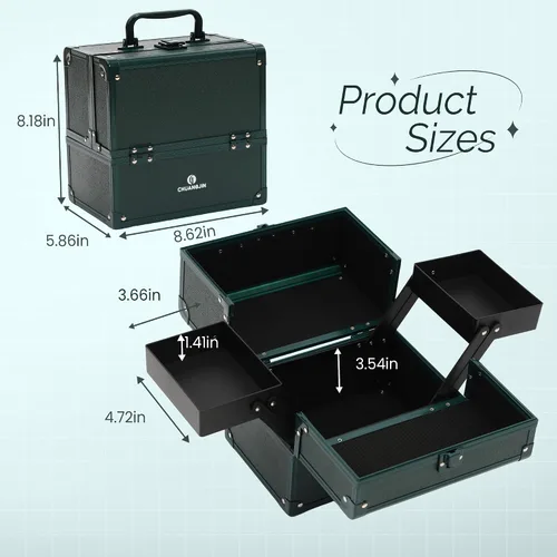 Miniatura 2 de Estuche de Maquillaje 2 Bandejas Caja Organizadora de Maquillaje Estuche de Maquillaje de Viaje Portátil con Cerradura Organizador de Almacenamiento