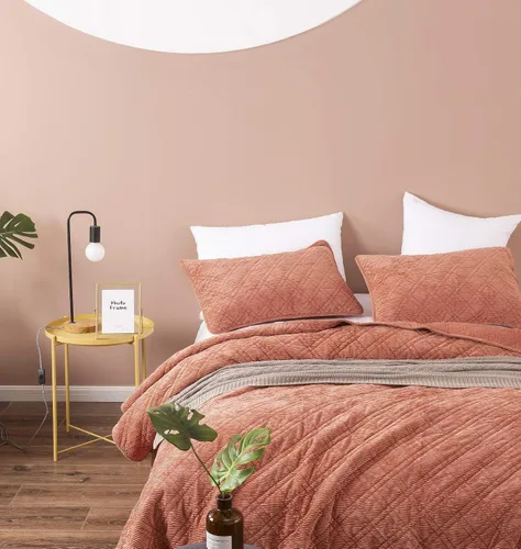 Miniatura 2 de DaDalogy Bedding - Juego de colcha de pana color naranja terracota, manta terrosa rústica y cálida coral ladrillo – Terciopelo suave ligero cosido