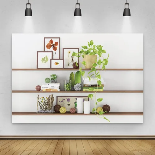 Miniatura 2 de Telón de fondo moderno de 5 x 3 pies para decoración de sala de estar, estantería de plantas verdes, telón de fondo de oficina