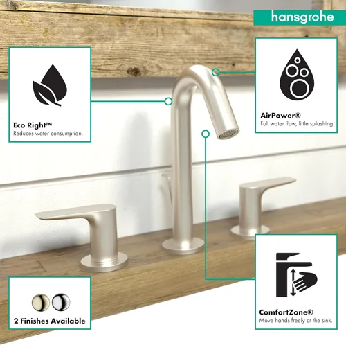 Miniatura 3 de hansgrohe Logis 71533821 - Grifo de lavabo de baño de 3 agujeros con ahorro de agua moderno y de bajo flujo en níquel cepillado, 71533821