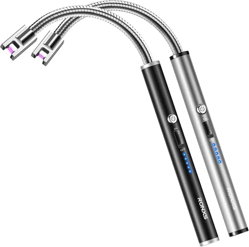 RONXS Encendedores de velas, encendedor eléctrico largo recargable USB con pantalla de batería LED, encendedor de arco de plasma de cuello flexible