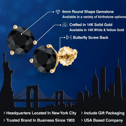 Miniatura 197 de Gem Stone King Aretes de Martini de oro amarillo de 14 quilates Aretes de tuerca de 3 puntas para mujeres y hombres Redondos de 0.236 pulgadas