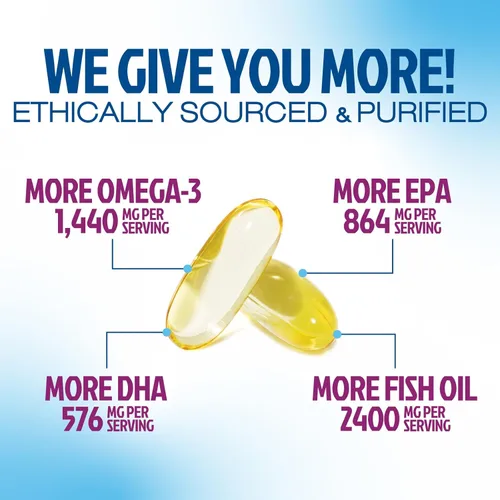 Miniatura 3 de Suplementos de aceite de pescado Omega 3 – 2400 mg de aceite de pescado por porción – Omega-3 de triple fuerza con ácidos grasos EPA y DHA – Apoyo