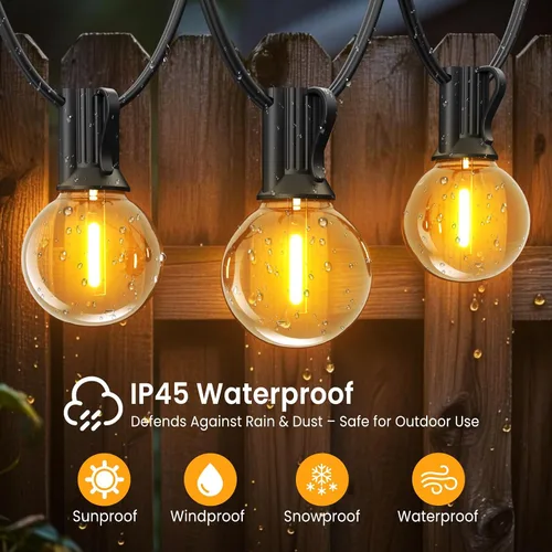 Miniatura 2 de Cadena de luces para exteriores de 150 pies, luces de tira G40 con 75+3 bombillas para exteriores - 2700K Blanco cálido, vida útil de 25000 horas