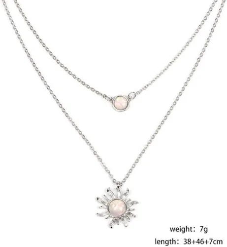 Miniatura 4 de MJartoria Gargantilla en capas de doble cadena de girasol con colgante de cristal de sol y luna, collares de joyería BFF regalos para mujeres y niñas