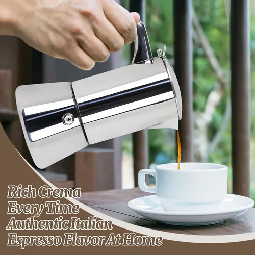 Miniatura 6 de Olla de café espresso italiano de acero inoxidable 304 de 2 tazas de 3.5 onzas líquidas, cafetera para estufa, cafetera de moca, para estufa