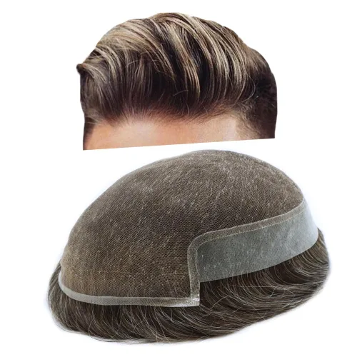 Miniatura 35 de LYRICAL HAIR Sistema de cabello humano con encaje frontal francés para hombres, tupé de piel de polietileno para hombres, línea capilar natural
