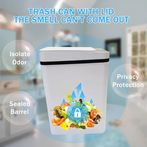 Miniatura 5 de Basurero de baño con tapa, paquete de 2 unidades, 3.2 galones, sin contacto, bote de basura inteligente, con sensor de movimiento, bote de basura