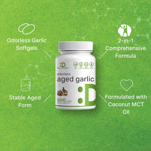 Miniatura 4 de DEAL SUPPLEMENT Píldoras de ajo envejecido sin olor, 6,000mg por porción, 500 cápsulas de gel suave – Extracto de aceite de ajo 24:1 – Fuente