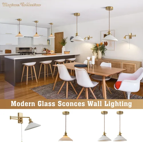 Miniatura 5 de MWL14A-2 - Juego de 2 apliques de pared dorados cepillados, lámparas de pared industriales retro con cadena de tracción, apliques de tocador