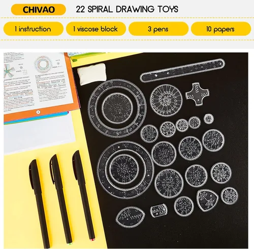 Miniatura 2 de Chivao Plantilla circular de regla geométrica de engranaje de arte en espiral para dibujar plantilla de plástico, kit de dibujo de regla, plantillas