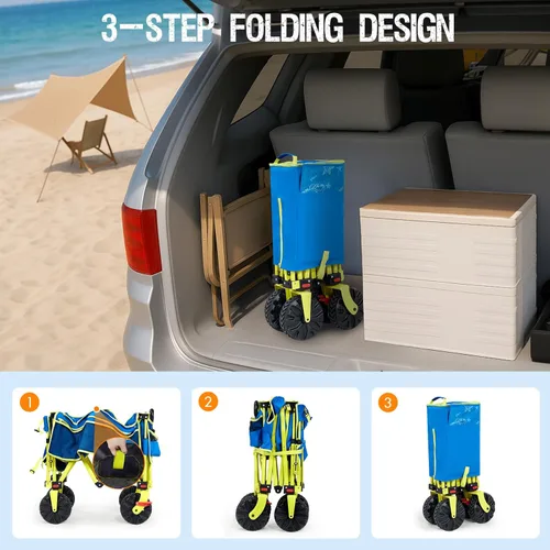 Miniatura 6 de Old Bahama Bay Carro de Playa Extra Largo de 300lbs 124 cm de Largo con Ruedas Grandes con Freno para Arena, Carro de Playa Plegable Utilitario
