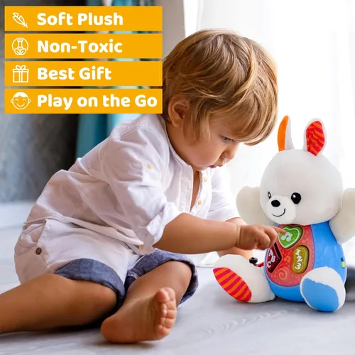 Miniatura 5 de KiddoLab Juguete de peluche de conejo de Pascua, animal de peluche musical con 3 botones iluminados, 8 divertidas rimas y efectos de sonido, relleno