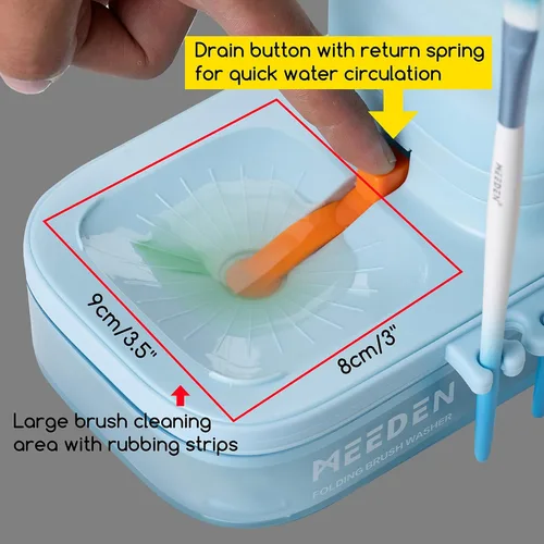 Miniatura 4 de MEEDEN Limpiador de pinceles portátil: Enjuagadora de pinceles con drenaje para pinturas acrílicas, acuarelas y a base de agua - Lavadora y soporte