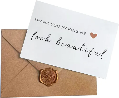 Tarjeta de artista de maquillaje de boda, tarjeta de agradecimiento para peluquería, agradecimiento por hacerme lucir hermosa, tarjeta de boda con