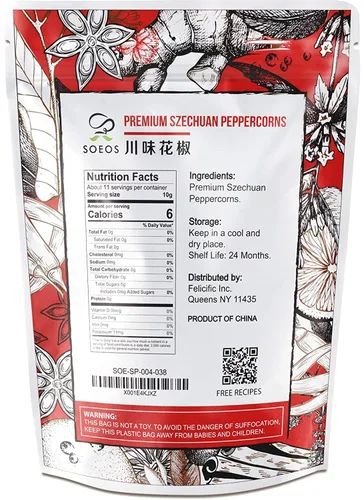 Miniatura 2 de Soeos Sichuan Peppercorns, 4 onzas (3.99 oz), auténtico grano de pimienta roja Szechuan, efecto adormecedor y hormigueo, menos semillas, sabor