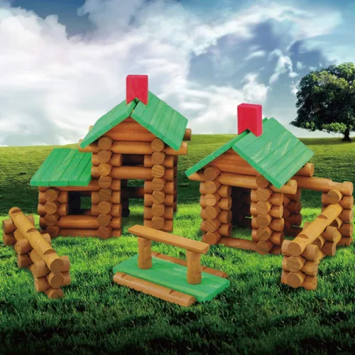 Miniatura 4 de SainSmart Jr. Juego de 450 piezas de cabaña de madera para niños pequeños, kit de construcción clásico STEM con bloques de troncos de madera
