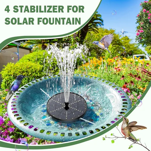 Miniatura 5 de Yzert Fuente solar mejorada para pájaros con 60 luces LED, bomba de fuente de agua con batería de 4000 mAh, 7 boquillas, 4 fijadores, para jardín