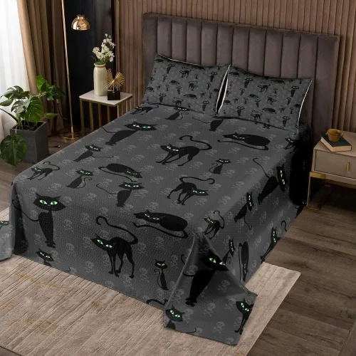 Miniatura 6 de Erosebridal Juego de colcha de gato rosa, tamaño individual para niñas, gris y negro, juego de ropa de cama para niños y niños, lindo juego