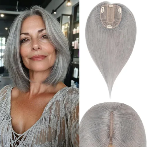 Miniatura 9 de Rich Choices Pelucas con topper de cabello para mujeres, cabello humano real 100% Remy, sin flequillo, para mujeres con adelgazamiento en la parte