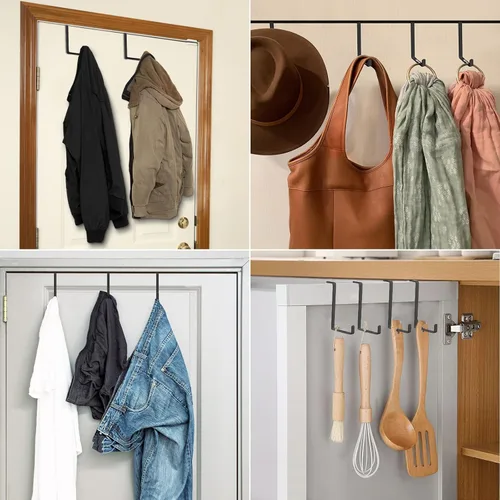 Miniatura 7 de Gancho para colgar sobre la puerta, paquete de 4 ganchos de metal resistente para colgar ropa, toallas, abrigos y más (negro)
