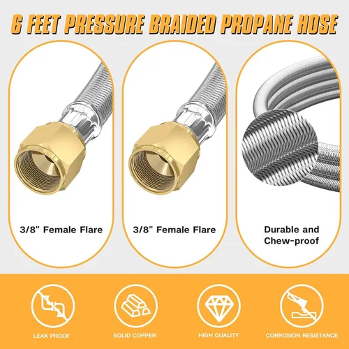 Miniatura 2 de MEFUN Extensión de manguera de propano trenzada de alta presión de 6 pies con acoplamiento de conversión de 3/8 pulgadas a 1/2 pulgadas NPT hembra