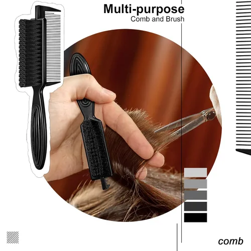 Miniatura 7 de Rozer 4 piezas de cepillo de peluquero 2 en 1 peine para limpieza de cortaúñas – Herramienta de cepillo de pelo de grado barbero para peluqueros