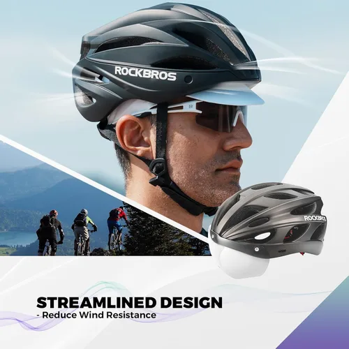 Miniatura 6 de ROCKBROS - Casco de bicicleta para hombres y mujeres adultos con ajuste sugerido de 58-65cm, gafas magnéticas desmontables y visera solar, ligero Ti