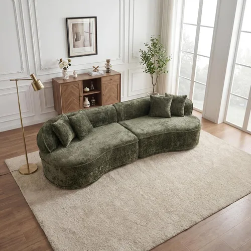 Miniatura 13 de Sofá modular curvado de 110 pulgadas para sala de estar, moderno sofá modular de felpa de felpa de gran tamaño con asiento profundo comprimido sin