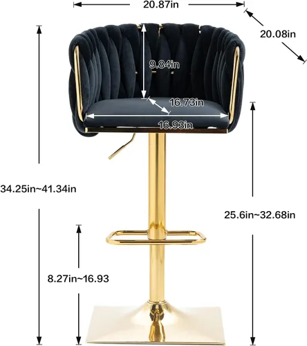 Miniatura 2 de Taburete de bar giratorio moderno, taburete de bar ajustable con altura de mostrador, taburetes de bar de cocina con asiento espacioso, respaldo