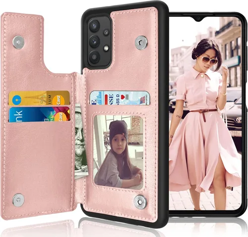 Tekcoo Funda tipo cartera para Galaxy A32 5G, de piel sintética, minimalista, de lujo, para tarjetas de crédito, con ranuras para tarjetas de