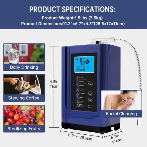 Miniatura 7 de Ionizador de agua, purificador de agua PH 3,5 – 10,5 alcalinas de ácido maquinaria de agua, hasta -500 mV ORP, 6000 litros por filtro, 7 ajustes