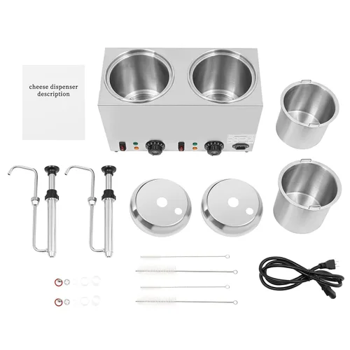 Miniatura 9 de Dispensador de queso de 5.3 cuartos de galón, calentador de salsa de queso doble dispensador con bomba de acero inoxidable 32-230°F 1600W