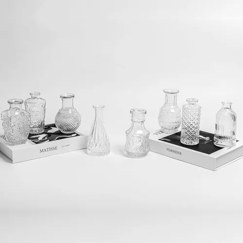 Miniatura 6 de Juego de 8 jarrones de cristal, pequeños jarrones para flores, mini jarrones a granel, jarrones vintage transparentes para centros de mesa, modernos