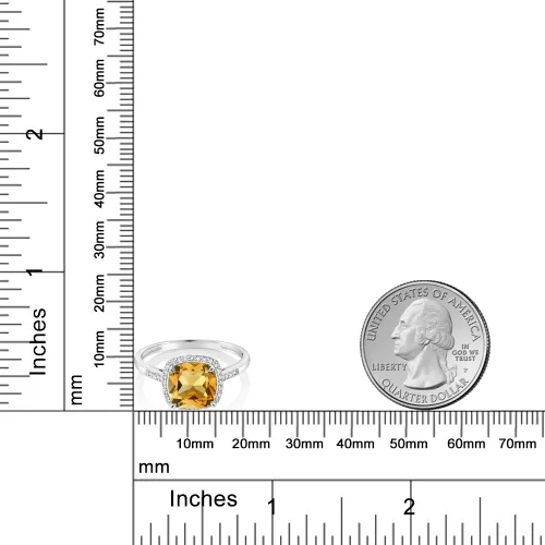 Miniatura 3 de Gem Stone King Anillo de compromiso de oro blanco de 10 quilates con piedra natal de citrino amarillo y diamantes decorativos para mujer