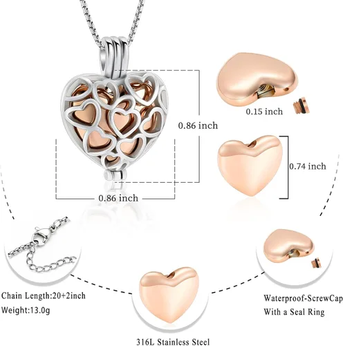 Miniatura 29 de Collar con medallón de cremación conmemorativa con corazón eterno con mini urna para cenizas de seres queridos