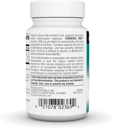 Miniatura 4 de Source Naturals Cúrcuma 1000, apoya la respuesta inflamatoria saludable del cuerpo*, 1,000 mg - 30 tabletas