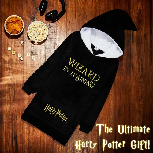 Miniatura 2 de Regalos de Harry Potter para niños, adolescentes, niñas, niños y varones, manta con capucha de mago, manta con capucha de forro polar de gran Negro