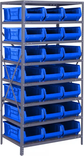 Miniatura 610 de Quantum QSBU-245BK Heavy Duty Shelving Unit with (7) Shelves and (24) QUS245 Black Bins for Garage Warehouse Storage Distribution 400 lb Load