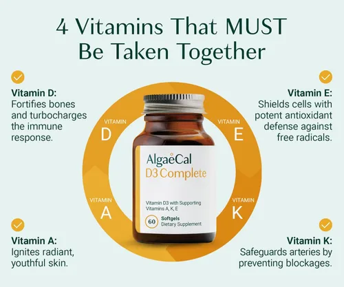 Miniatura 2 de ALGAECAL 4-en-1 Vitamina D3 K2 Completa - Suplemento de Vitamina ADK, Apoyo Inmunológico Mejorado y Salud Ósea con D3 K2, A y E - Bienestar de Todo