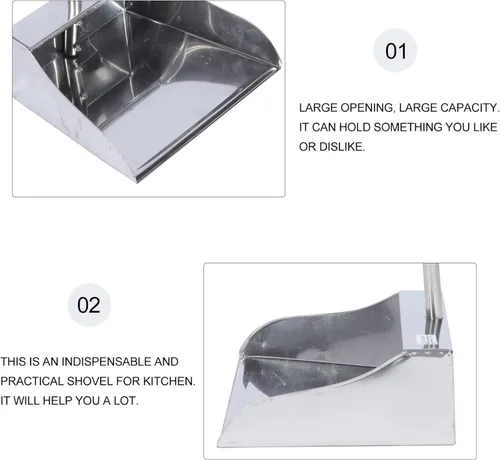 Miniatura 8 de BESTonZON Recogedor de acero inoxidable, recogedor resistente de 30 pulgadas con mango largo, vertical de metal resistente para cocina y hogar