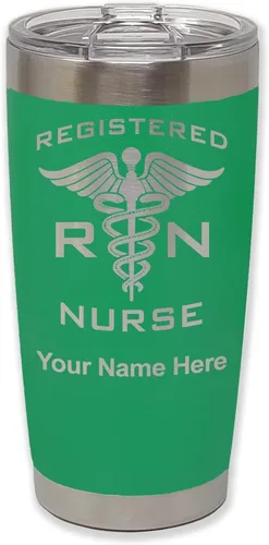 Miniatura 59 de LaserGram Vaso aislado al vacío de 20 onzas, enfermera registrada RN, grabado personalizado incluido (negro)