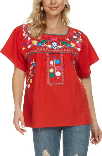 Miniatura 5 de YZXDORWJ - Cómoda blusa mexicana bordada de verano y sin mangas para mujer