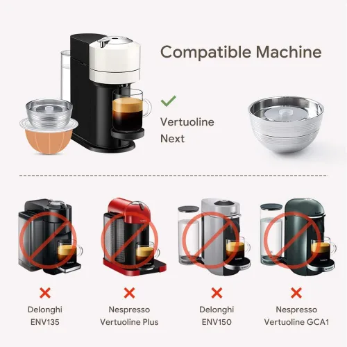 Miniatura 2 de Cápsulas Vertuo Reutilizables de Acero Inoxidable Compatibles con VERTUO NEXT+RECARGA+Alumin-VERTUO-Pods-80+150+230ml Cada 2 Piezas +Tamizador