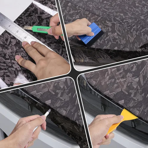 Miniatura 6 de Lypumso Envoltura de vinilo de fibra de carbono forjada con 4 kits de herramientas, rollo de vinilo de alto brillo para automóvil, calcomanía