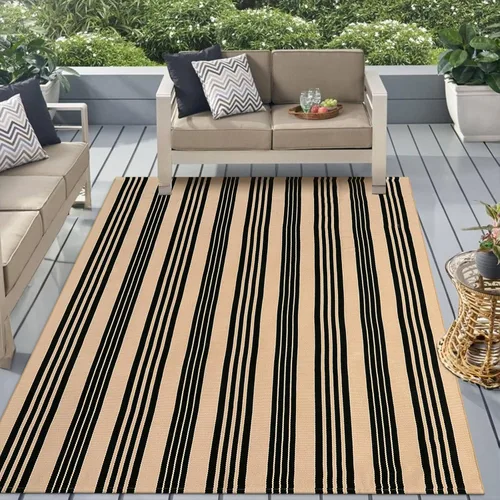 Miniatura 8 de Alfombra de lana cuadriculada para exteriores de 24 x 35 pulgadas, alfombra de algodón tejida a mano, plegable, lavable, reversible, en capas