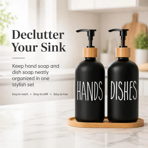 Miniatura 3 de Dispensador de jabón para platos para fregadero de cocina. Dispensador de jabón de manos de vidrio, decoración moderna de casa de campo para baño